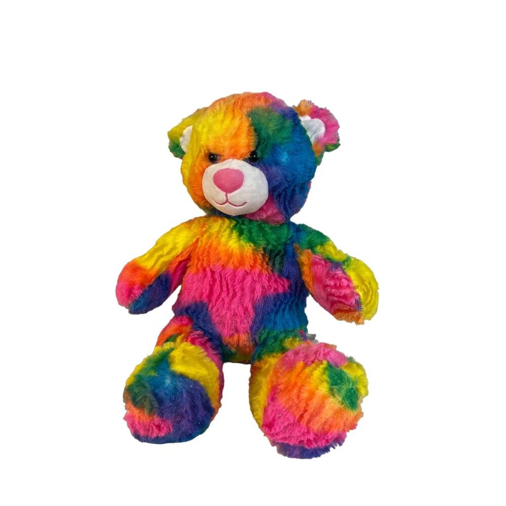 Build A Bear 16” Teddy Tie Dye Rainbow Plush Stuffed Animal Toy Great Condition